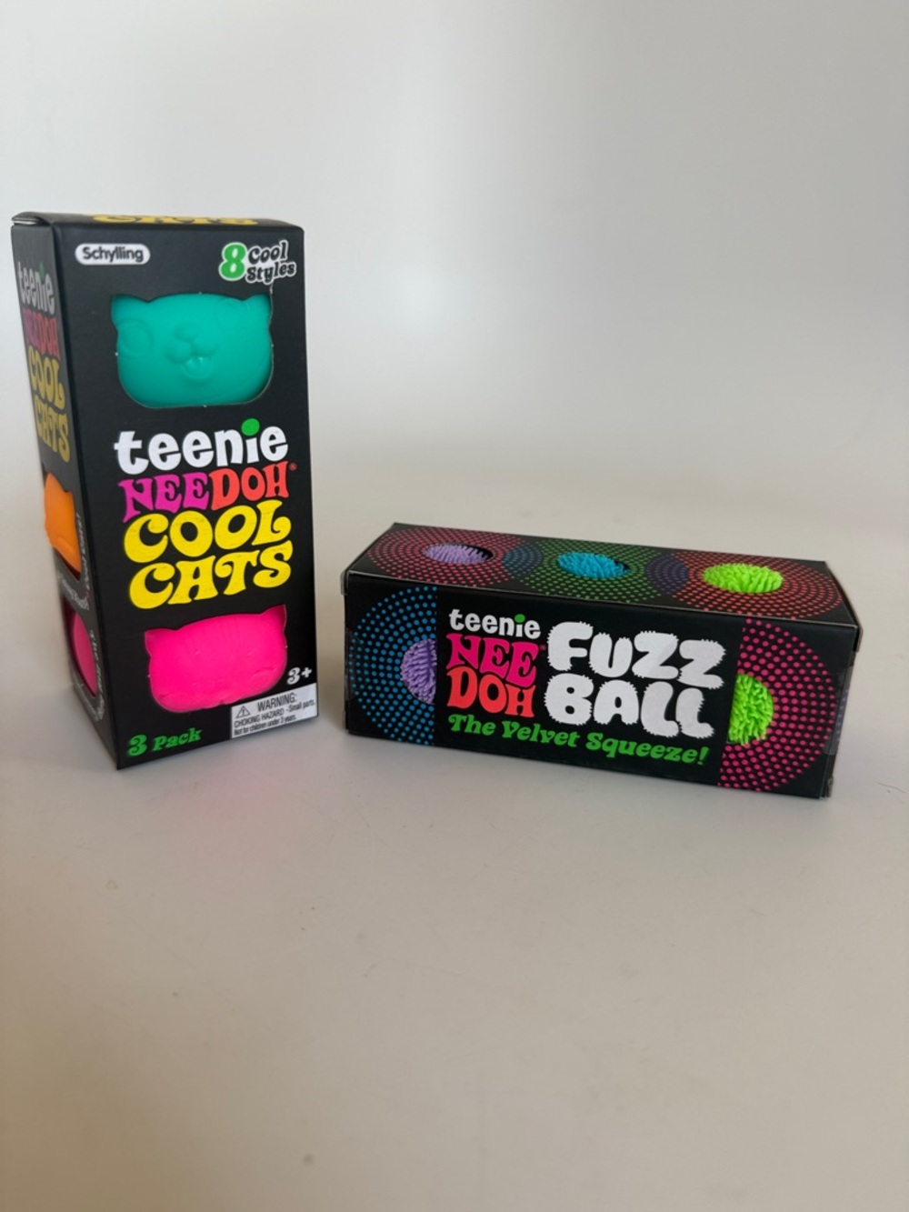NeeDoh Teenie Fuzz Ball and Cool Cats Squishy Sensory Stress Balls